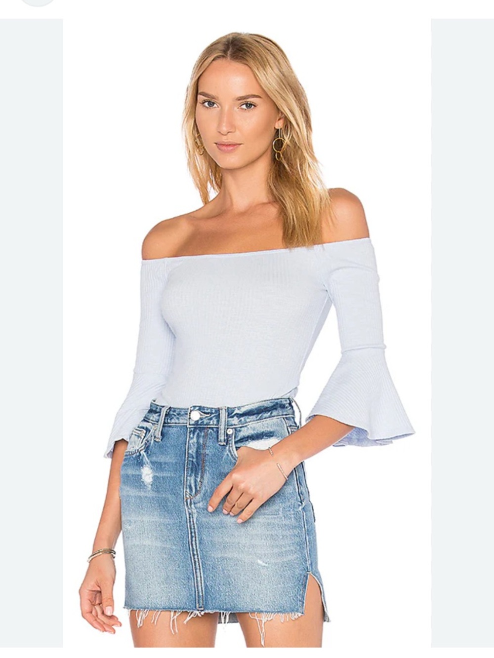 NBD | Off-the-Shoulder Ribbed Blue Bodysuit NWT